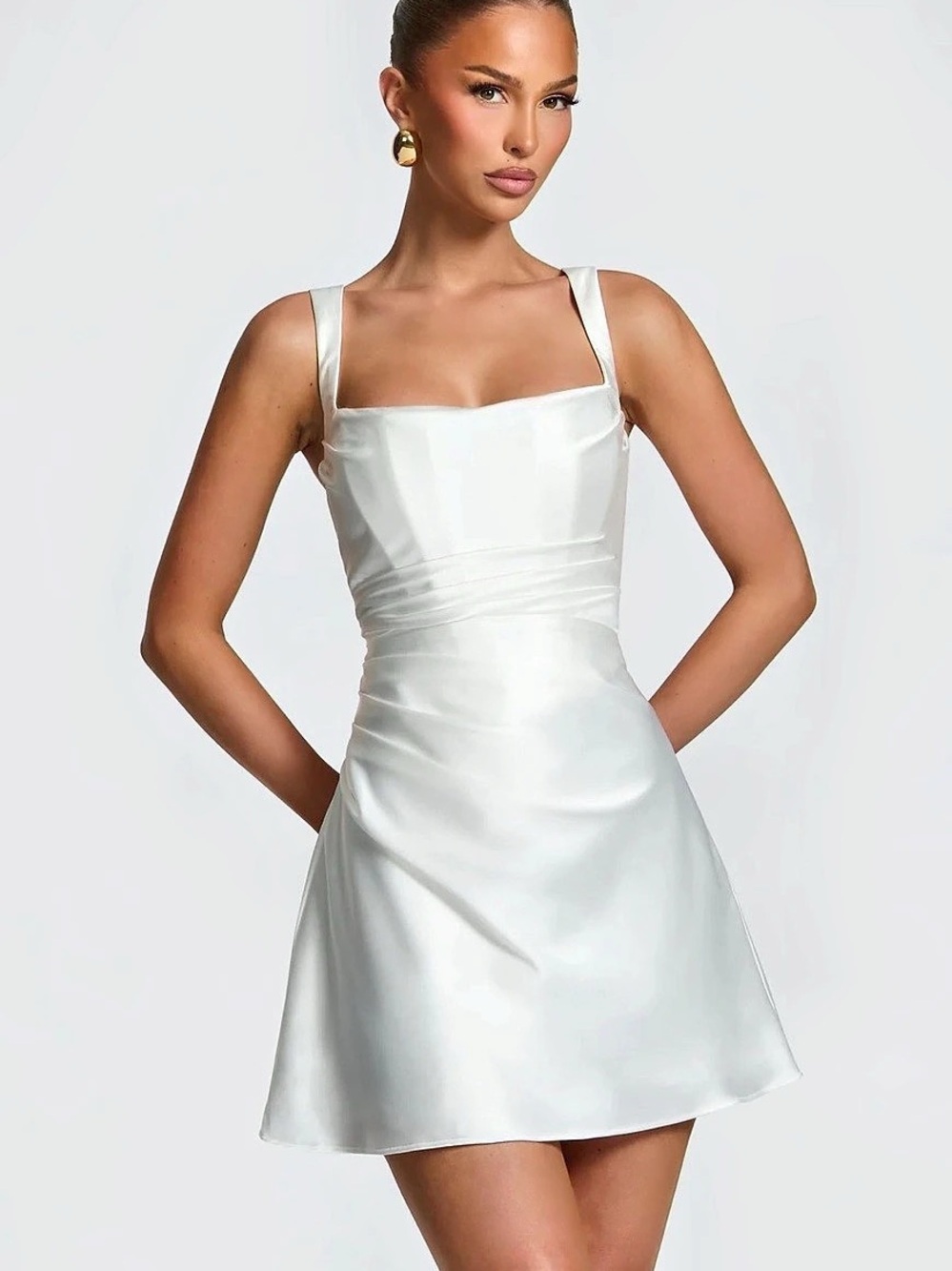 Babyboo Satin Mini Dress in White NWT